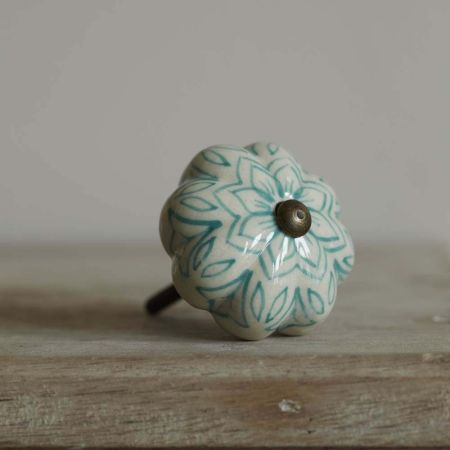 Turquoise Painted Flower Knob