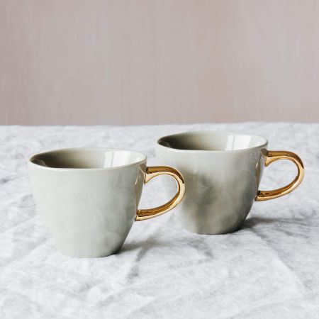 Set of Two Grey and Gold Handle Cups