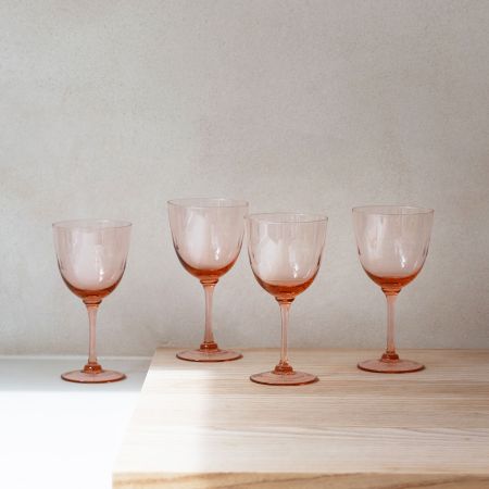 Set of Four Rose Crystal Wine Glasses
