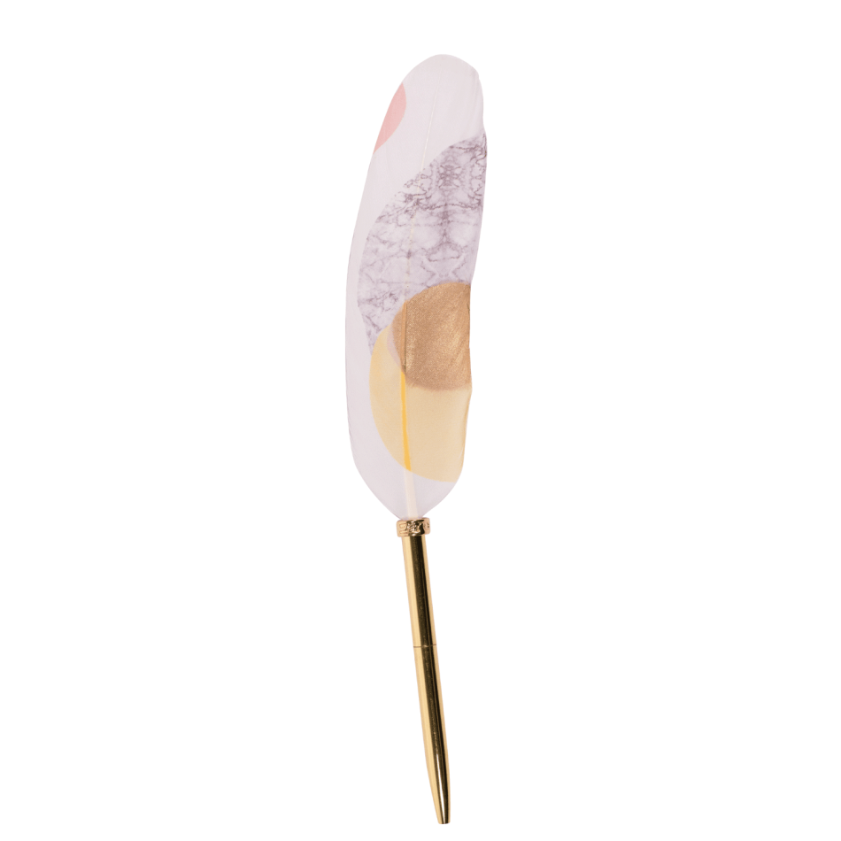 Marble and Gold Feather Quill Pen