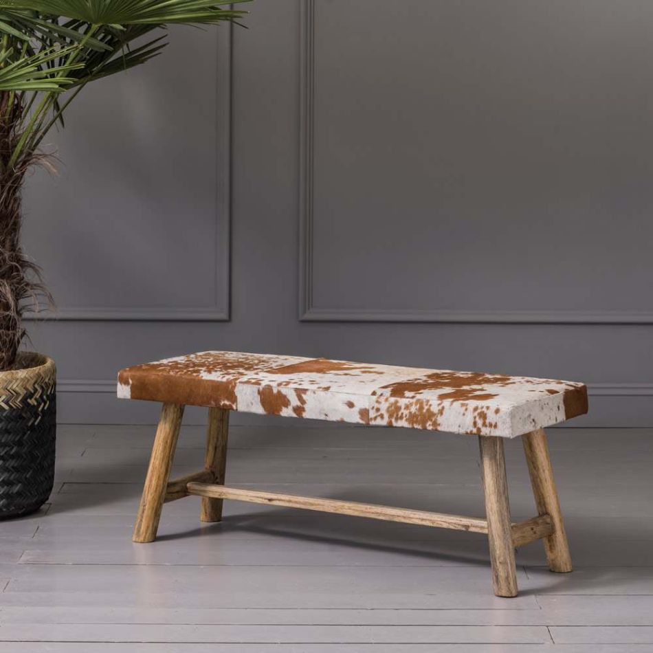 Tan And White Cowhide Bench Graham Green
