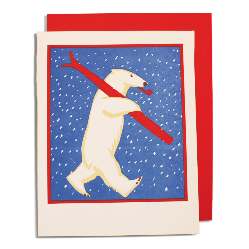 Pack of Five Skiing Polar Bear Christmas Cards