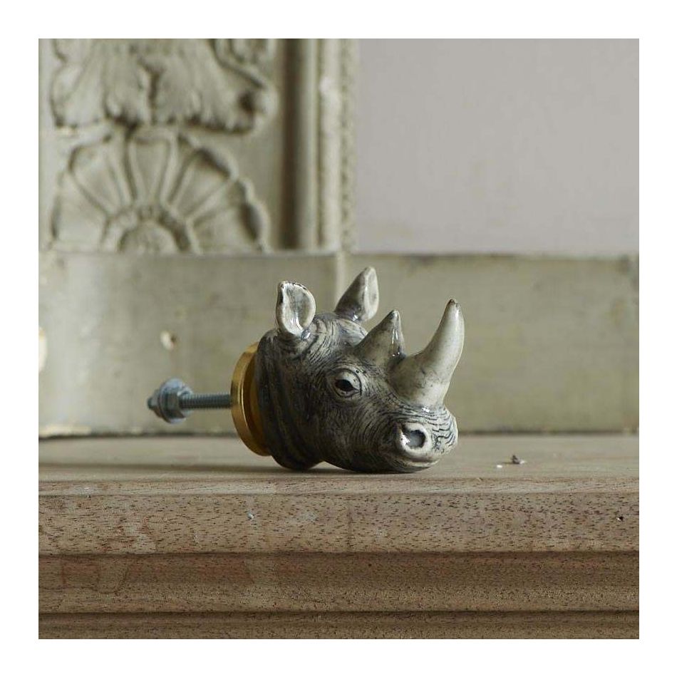 Rhino Head Ceramic Knob