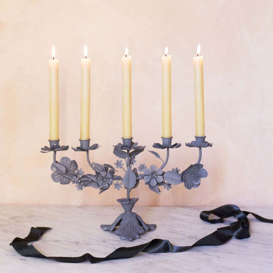 French Floral Five Candlestick Holder