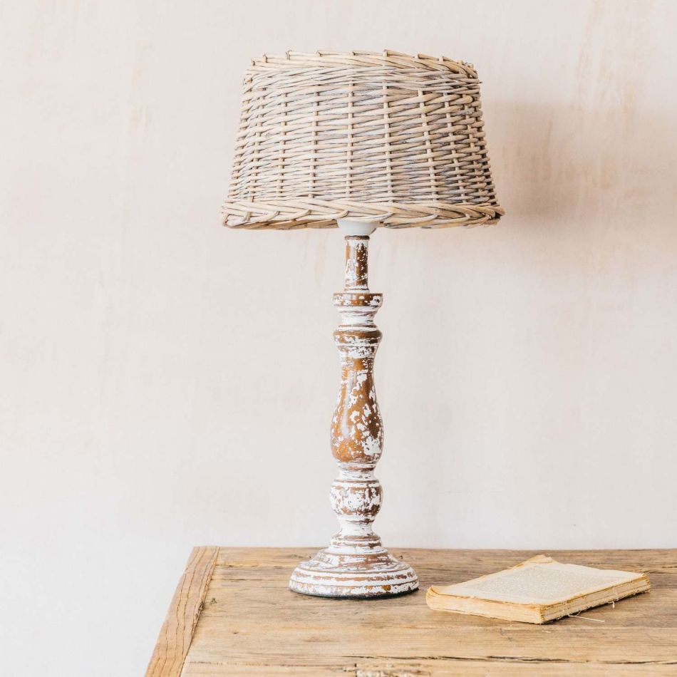 Wooden Lamp with Woven Shade