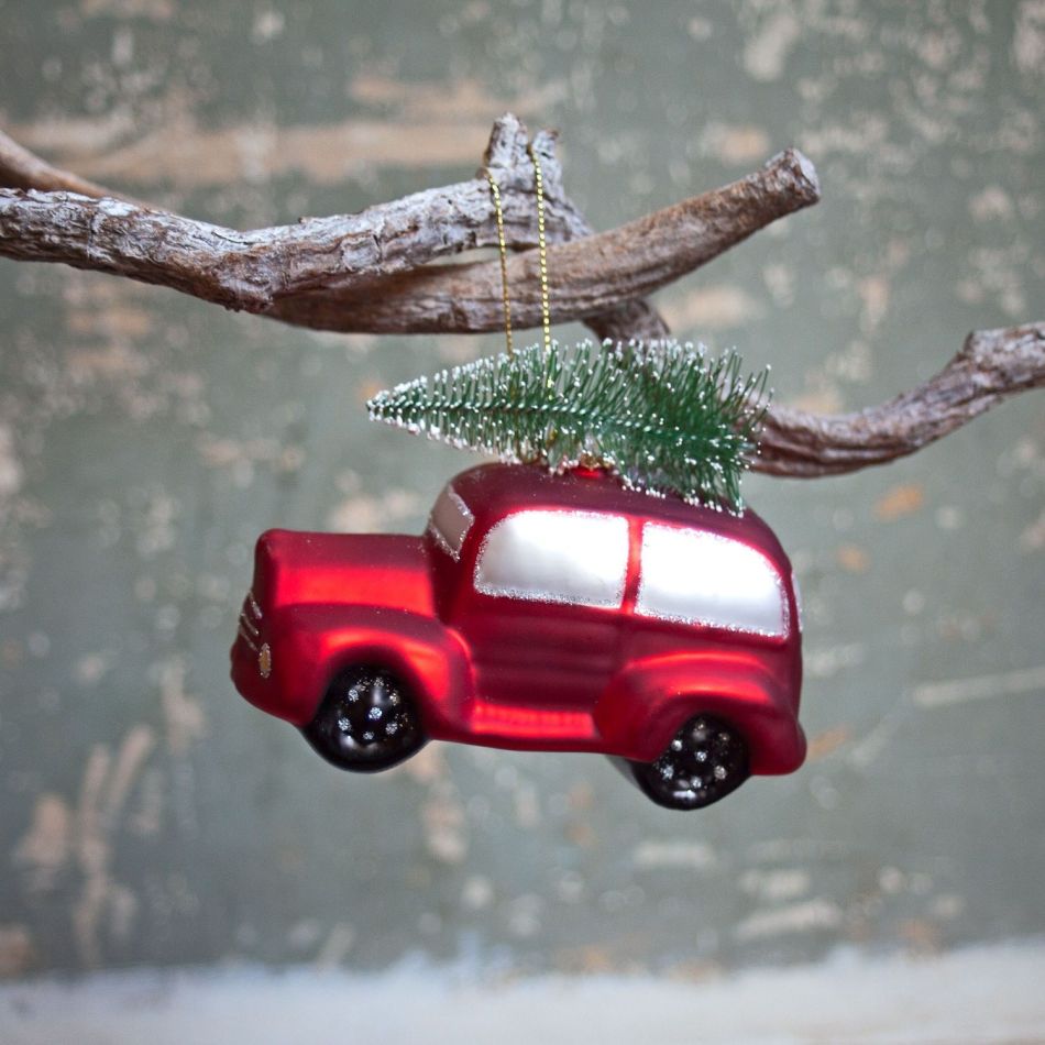 Red Taxi with Christmas Tree Bauble