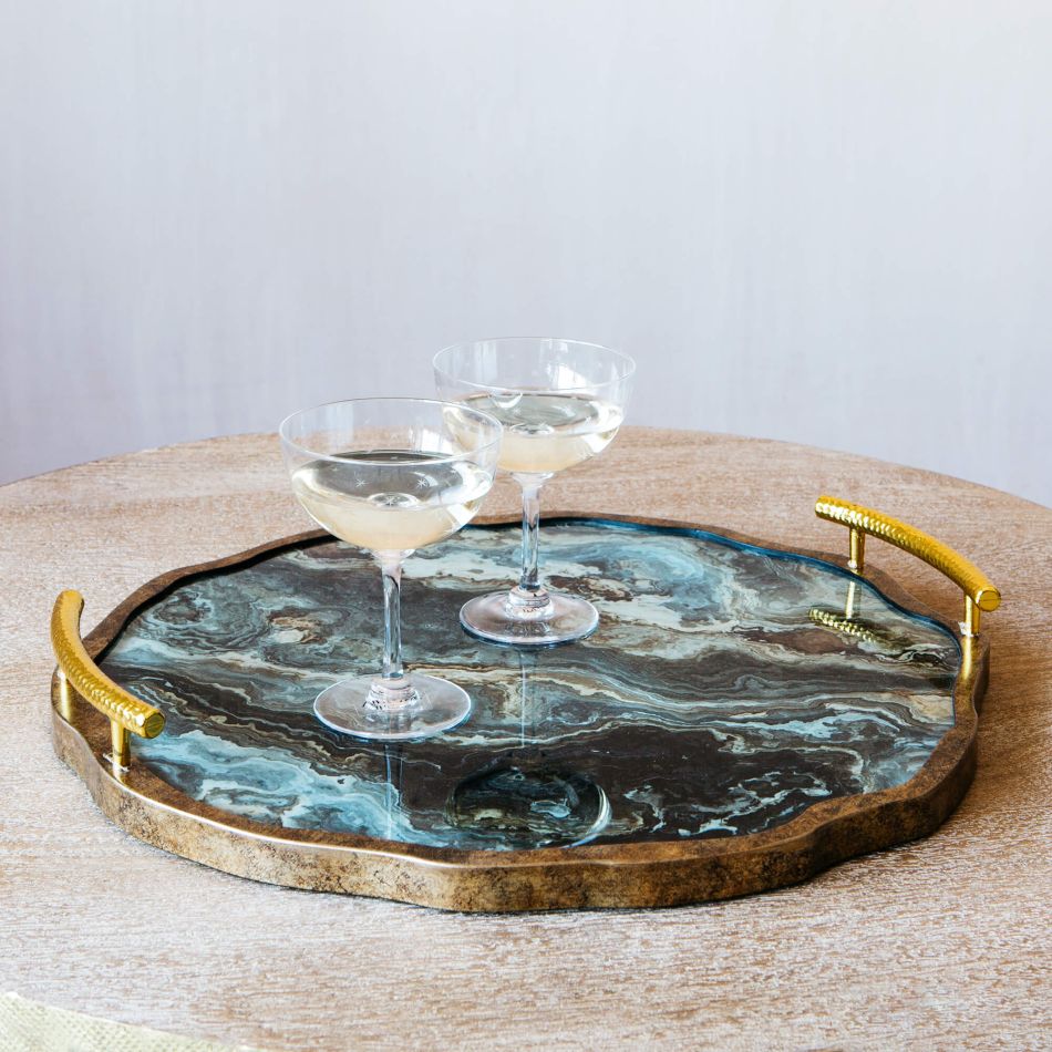 Marble Effect Tray with Handles