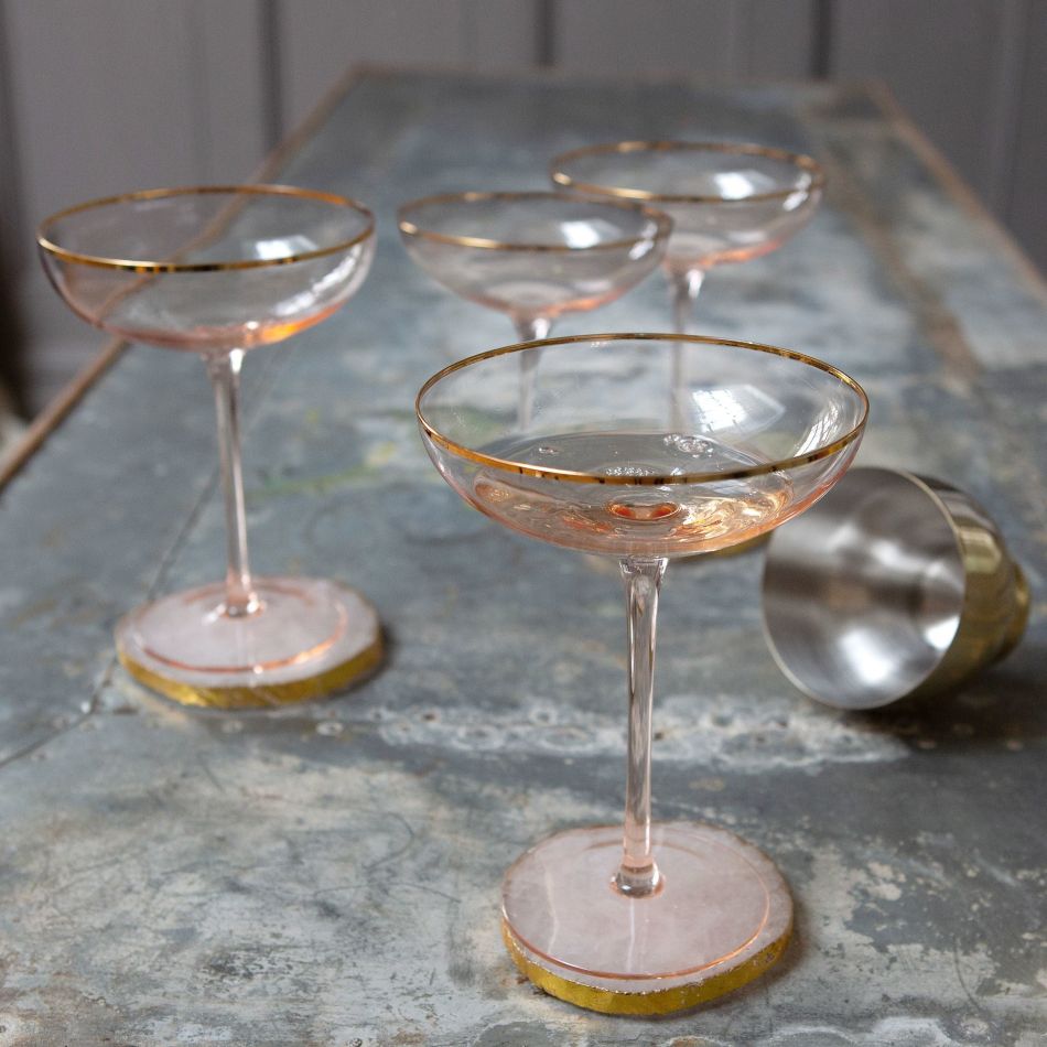 Set of Four Gold Rimmed Cocktail Glasses