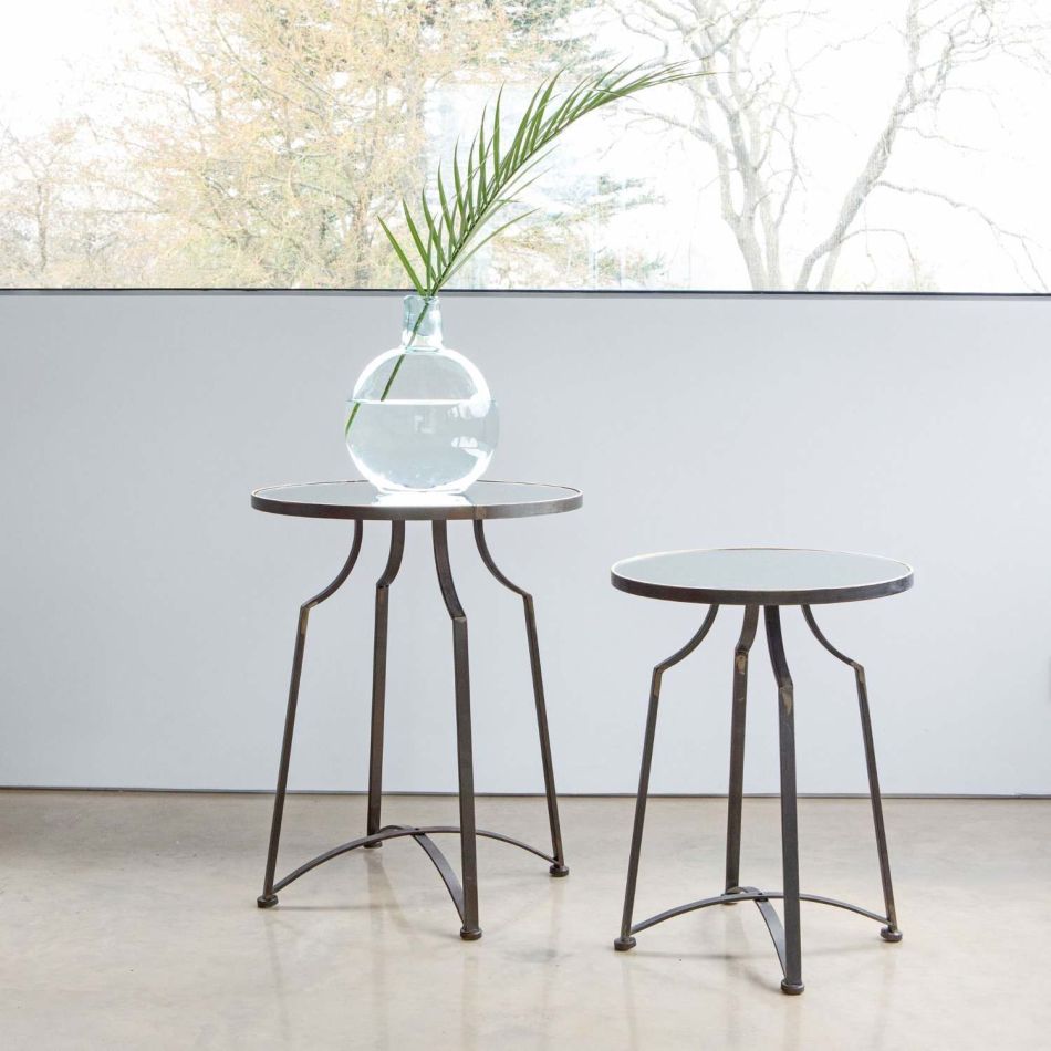 Set of Two Mirrored Top Side Tables