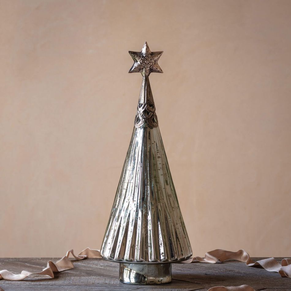 Small Antiqued Silver Christmas Tree Ornament