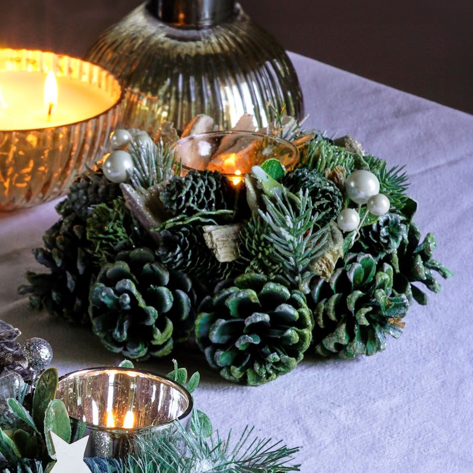 Green Fir and Pine Candle Holder