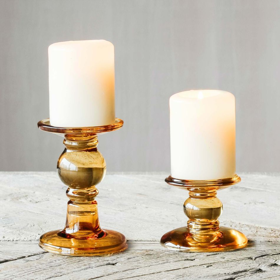Amber Glass Candle Holders | Graham & Green