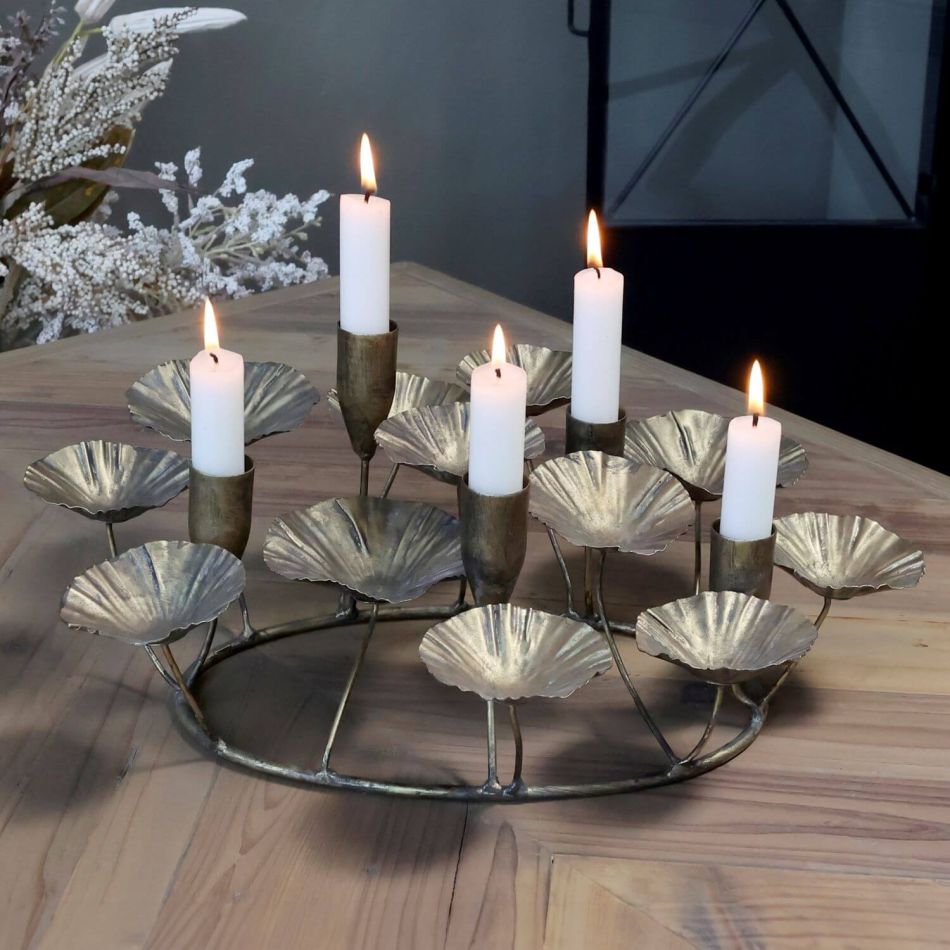 Antique Brass Leaves Candle Holder