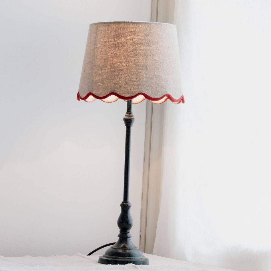 Iris Table Lamp with Red Scalloped Shade