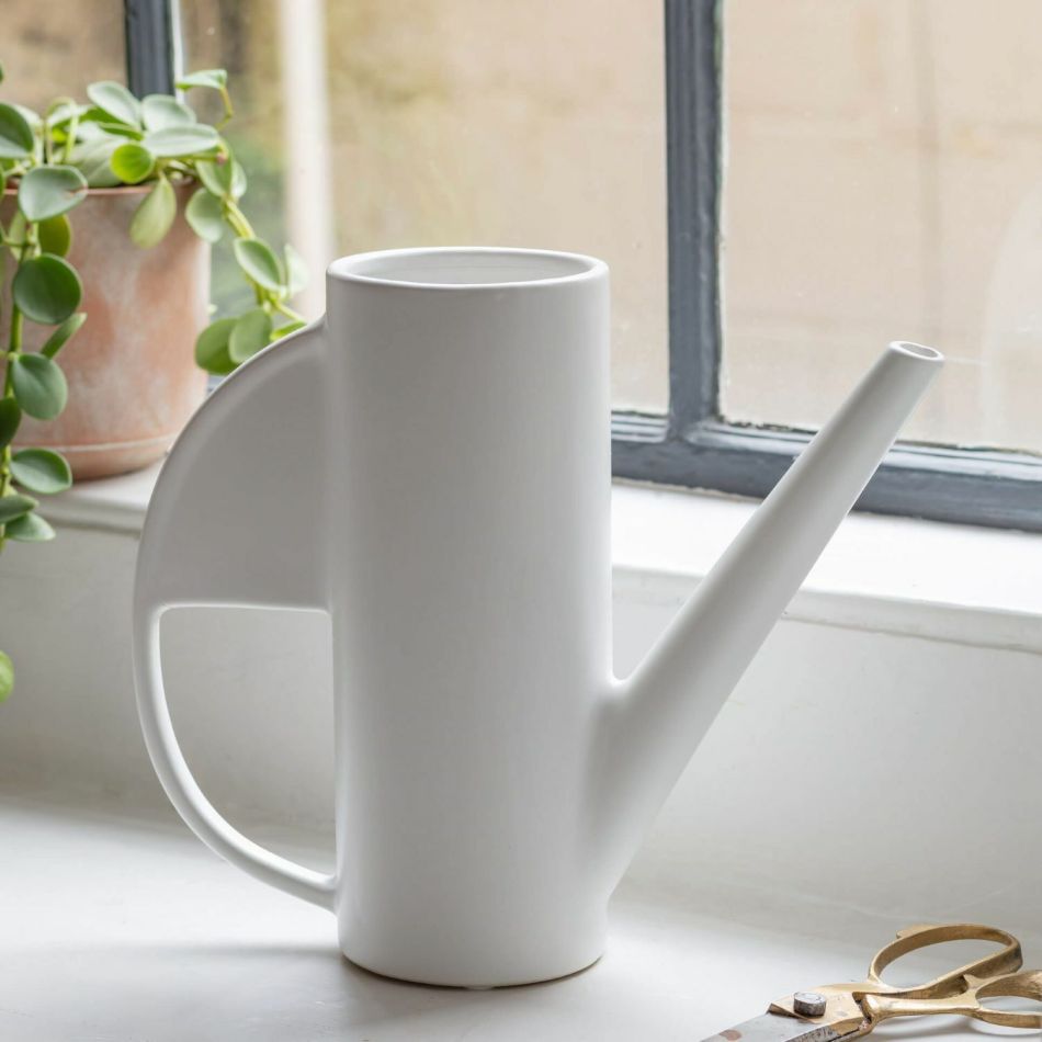 White Ceramic Watering Can Vase