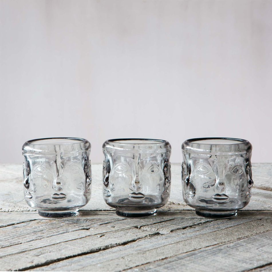 Set of Three Glass Face Candle Holders