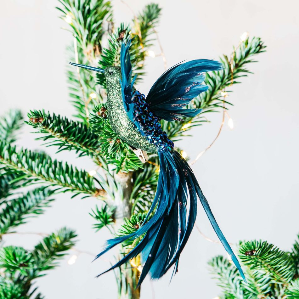 Blue and Green Glitter Hummingbird Clip