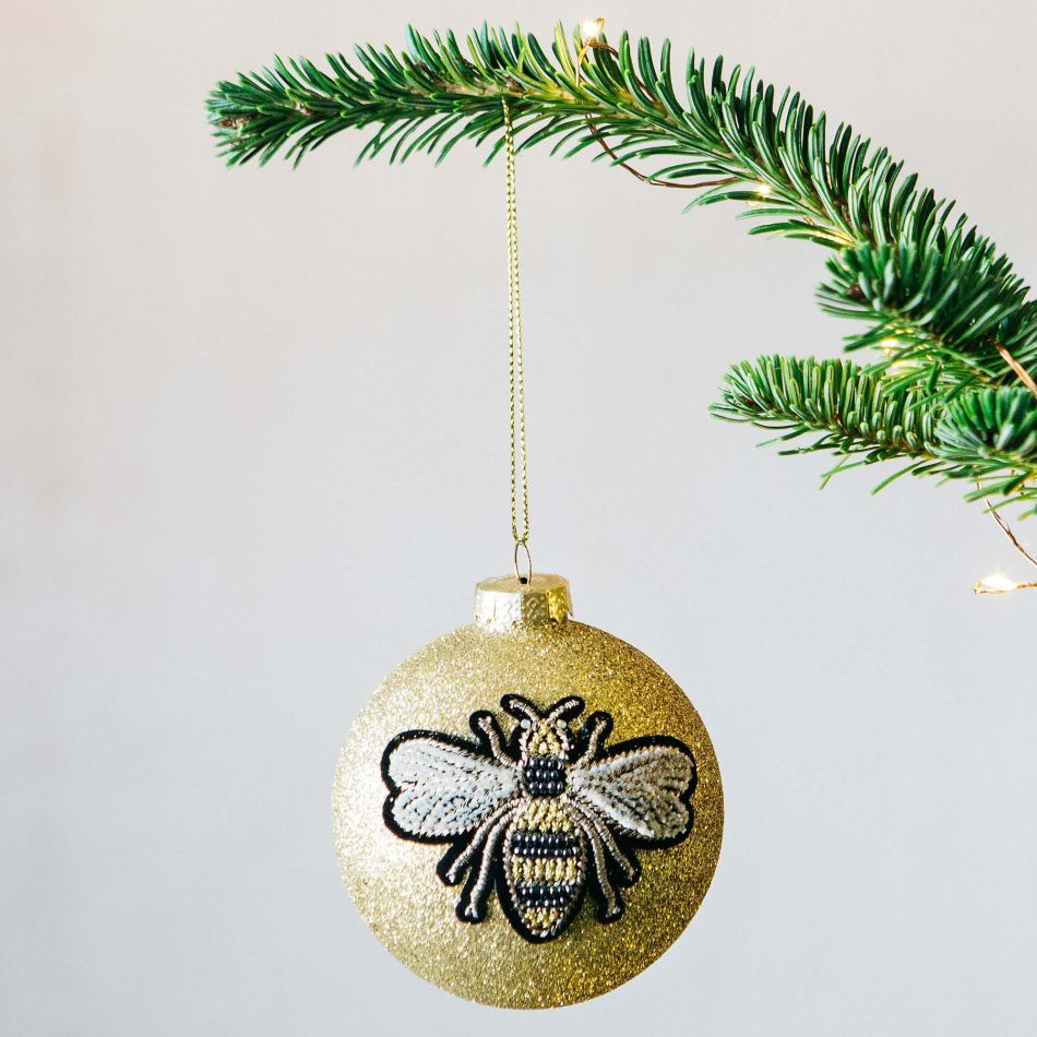 Gold Embroidered Bee Bauble