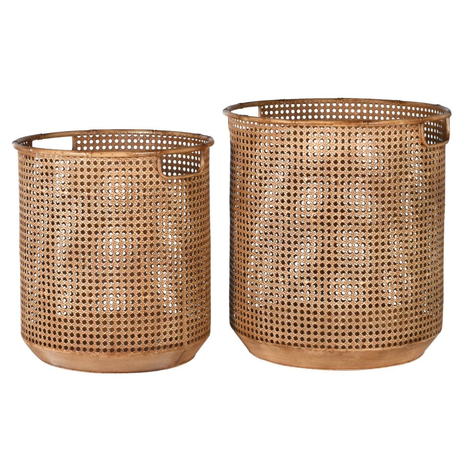 Set of Two Rattan Effect Metal Baskets