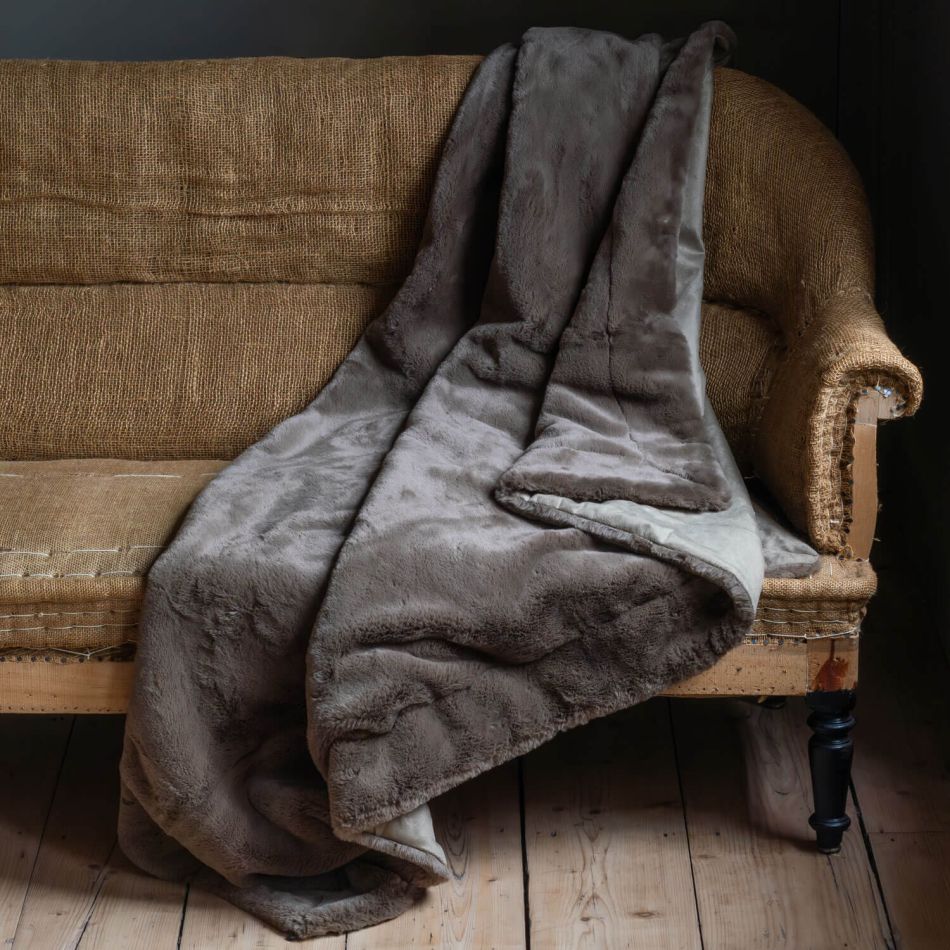 Taupe Brown Faux Fur Throw