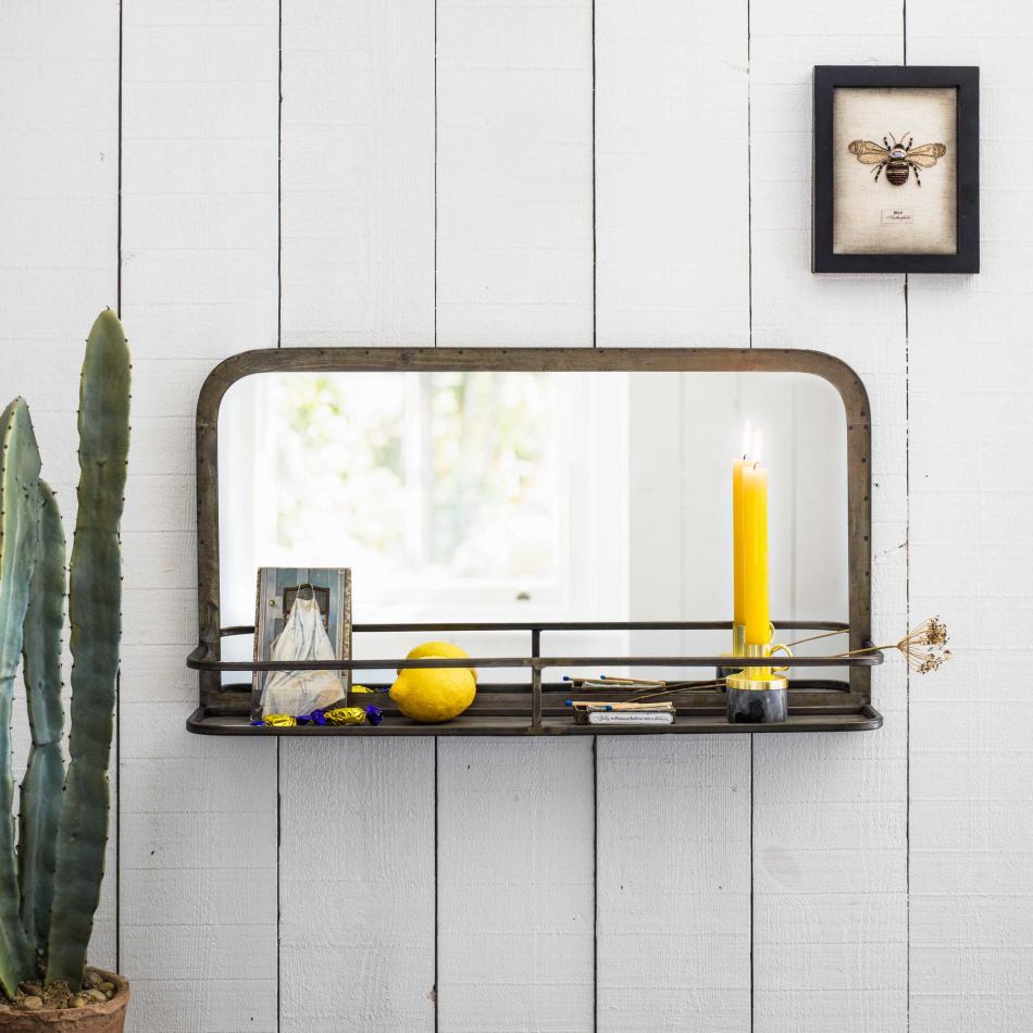 Industrial Mirror with Shelf