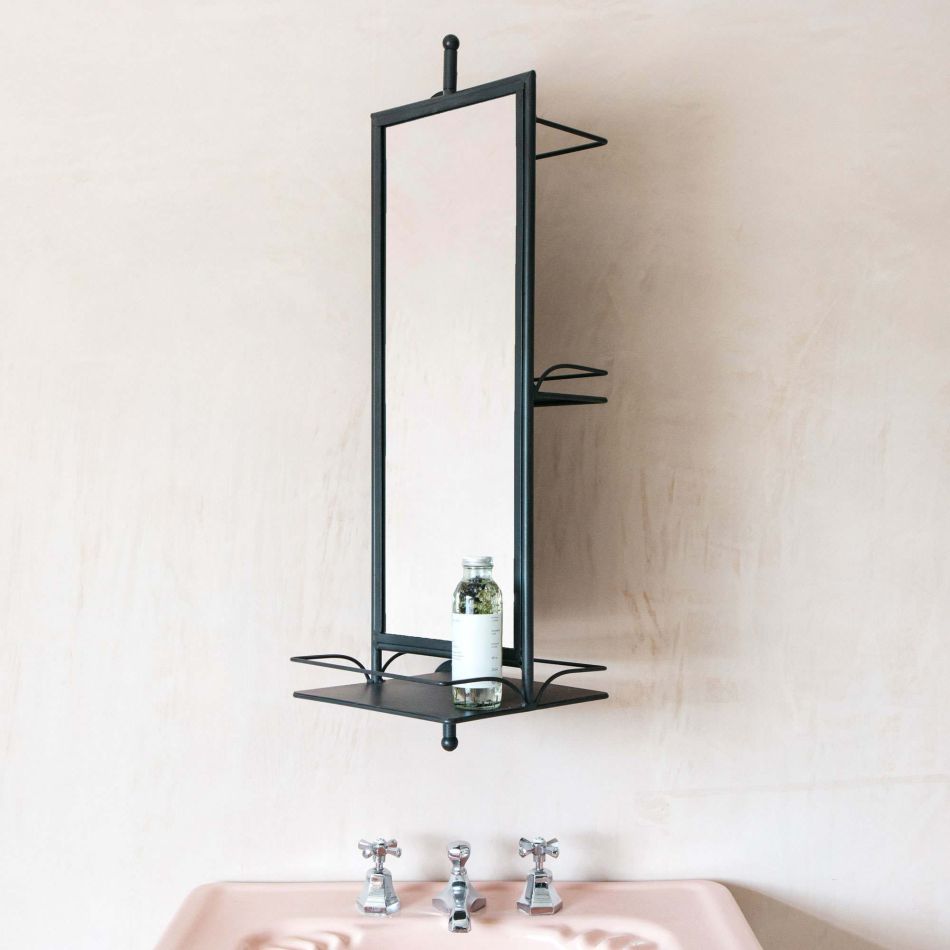 Rotating Mirror With Shelves Graham, Wall Mirror Shelf Bathroom