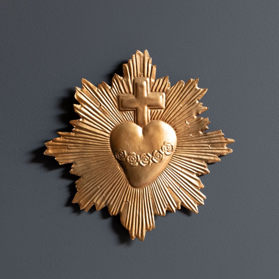 Gold Heart and Cross Wall Decoration