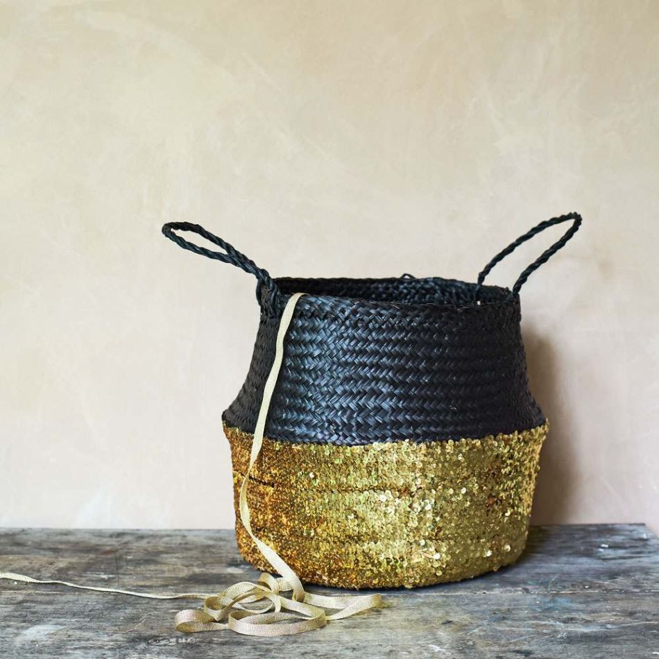Black and Gold Sequin Basket