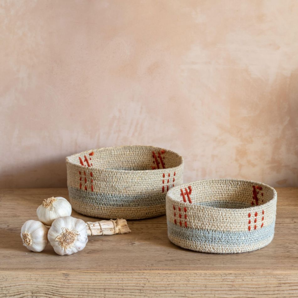 Set of Two Threaded Seagrass Basket