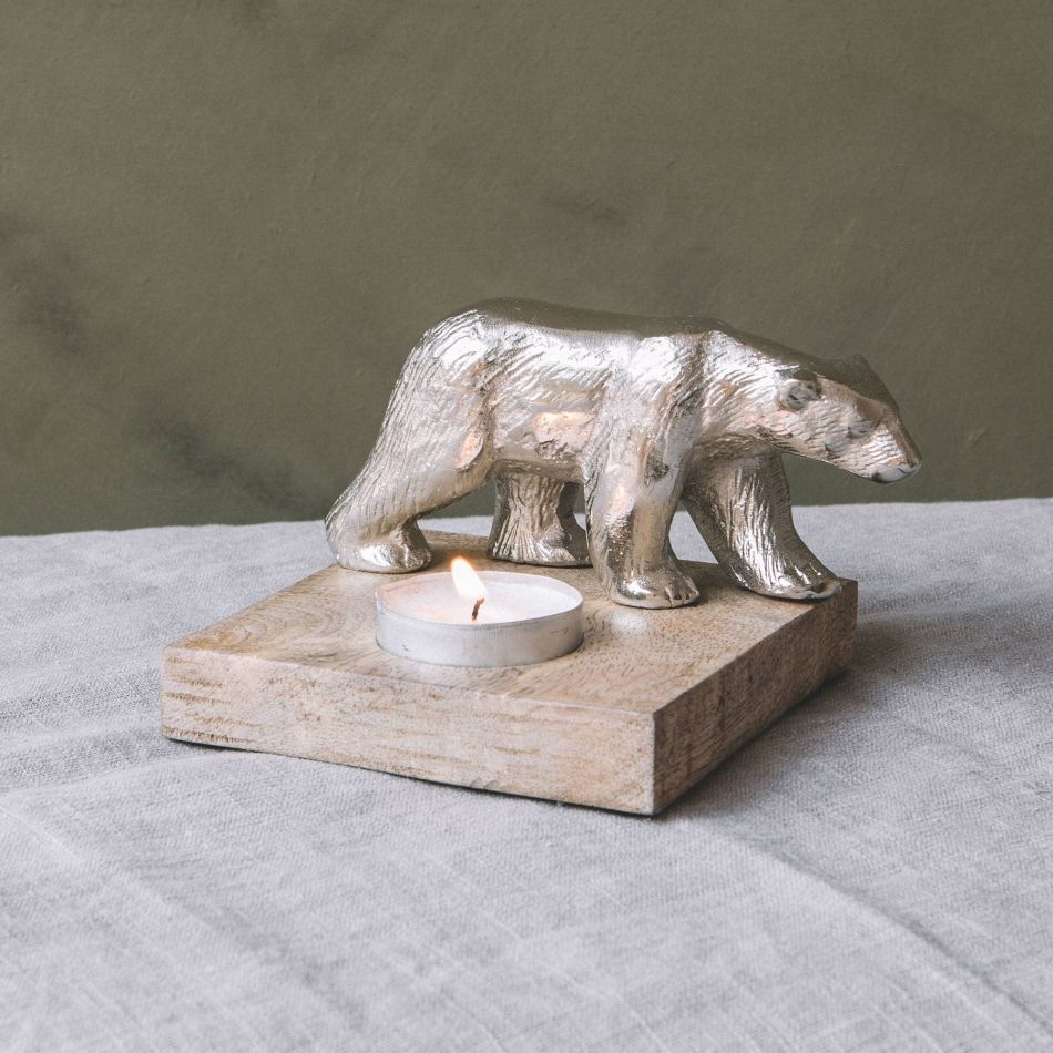 Silver Bear Tea Light Holder