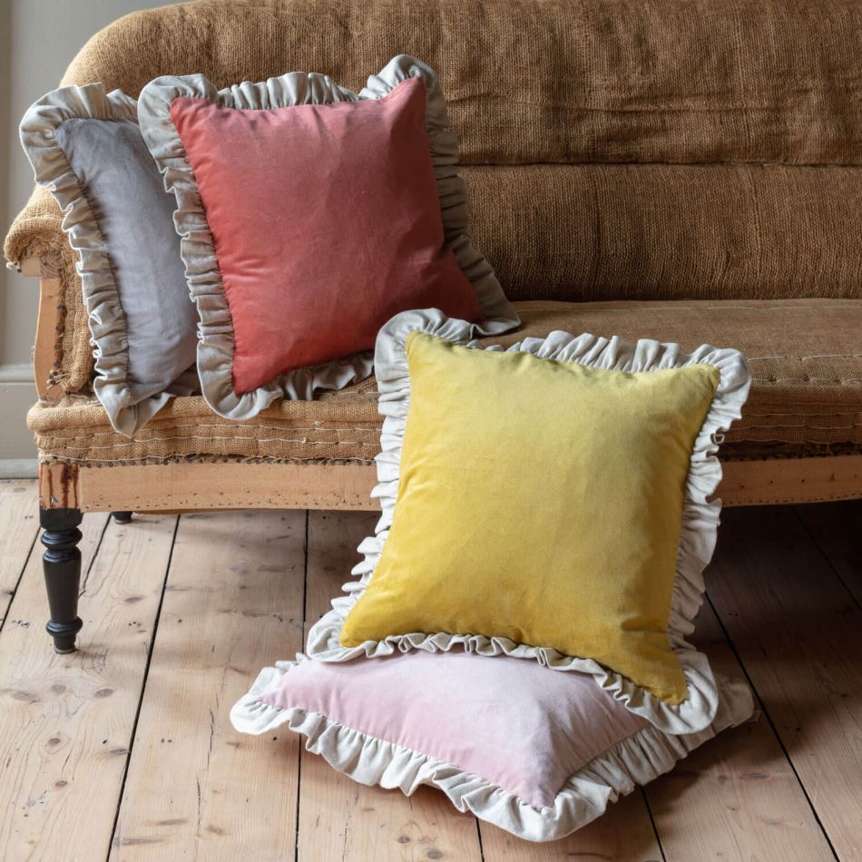 Small Velvet and Linen Frilled Cushions