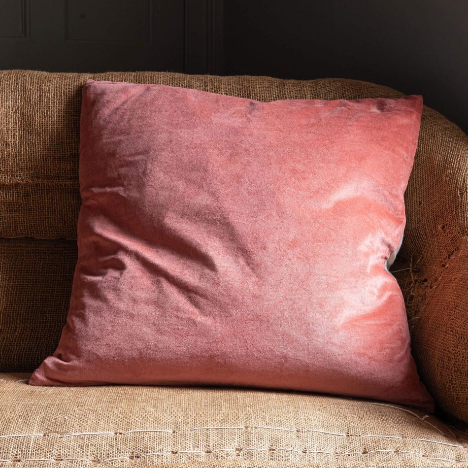 Large Vintage Pink Velvet and Linen Cushion