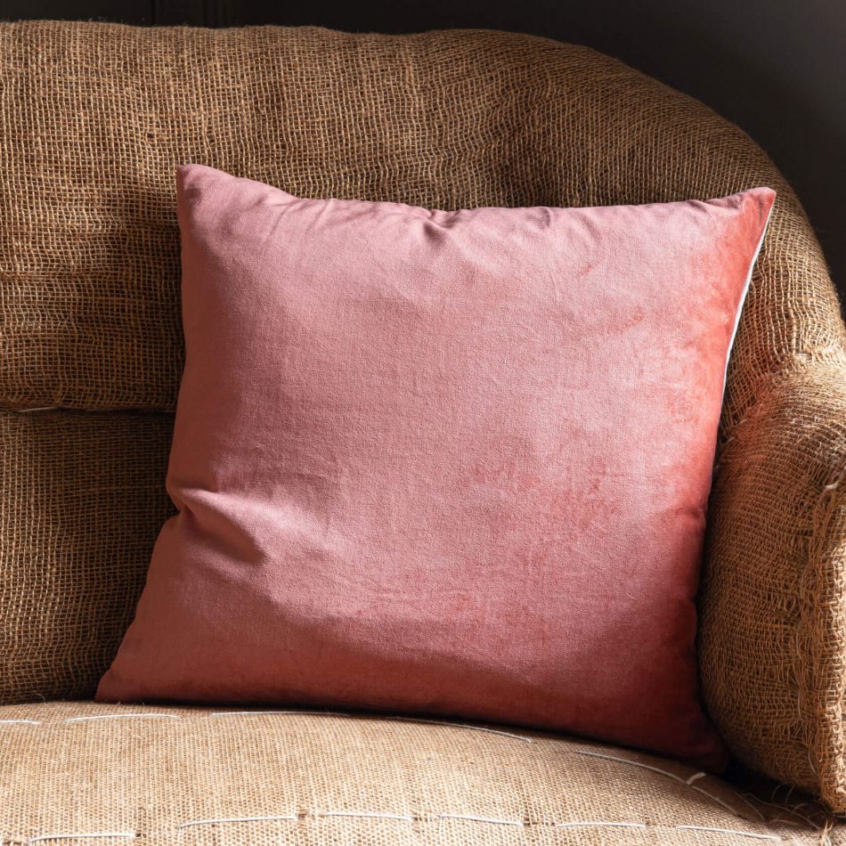 Small Vintage Pink Velvet and Linen Cushion