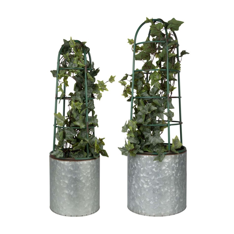 Set of Two Zinc Plant Stands with Supports