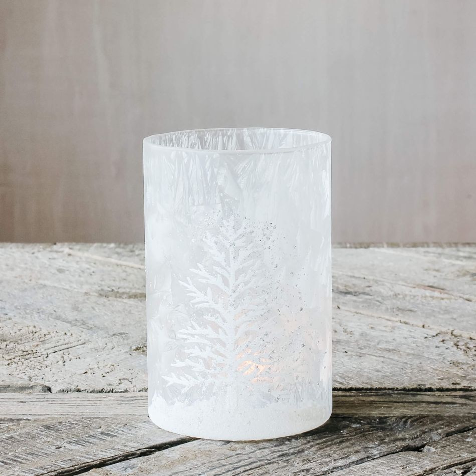 Snowy Glass Tea Light Holder