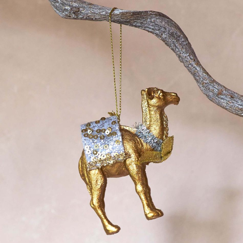Gold Camel with Tinsel Decoration