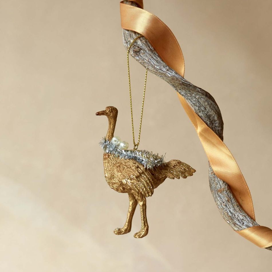 Gold Ostrich with Tinsel Decoration