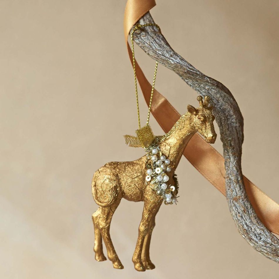 Gold Giraffe with Tinsel Decoration