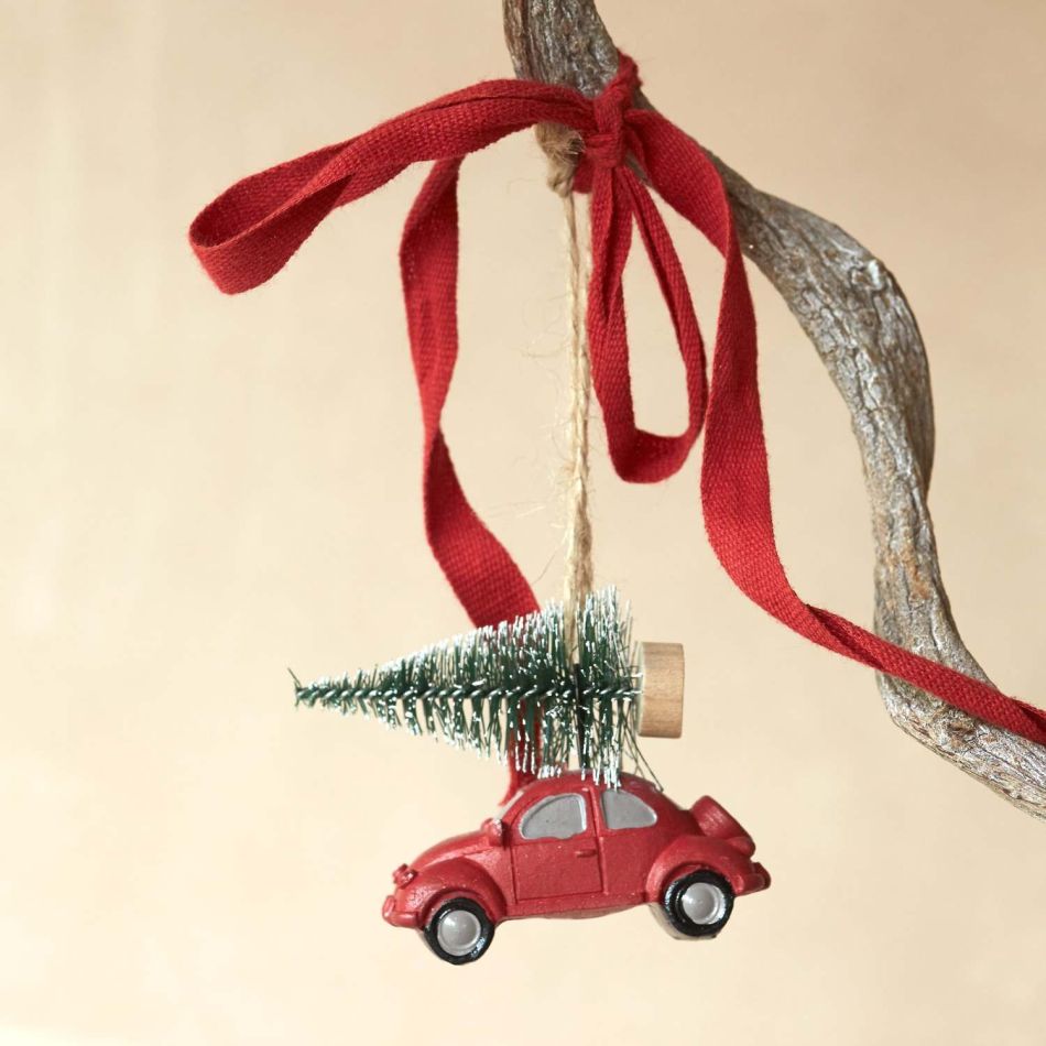 Red Car with Tree Decoration