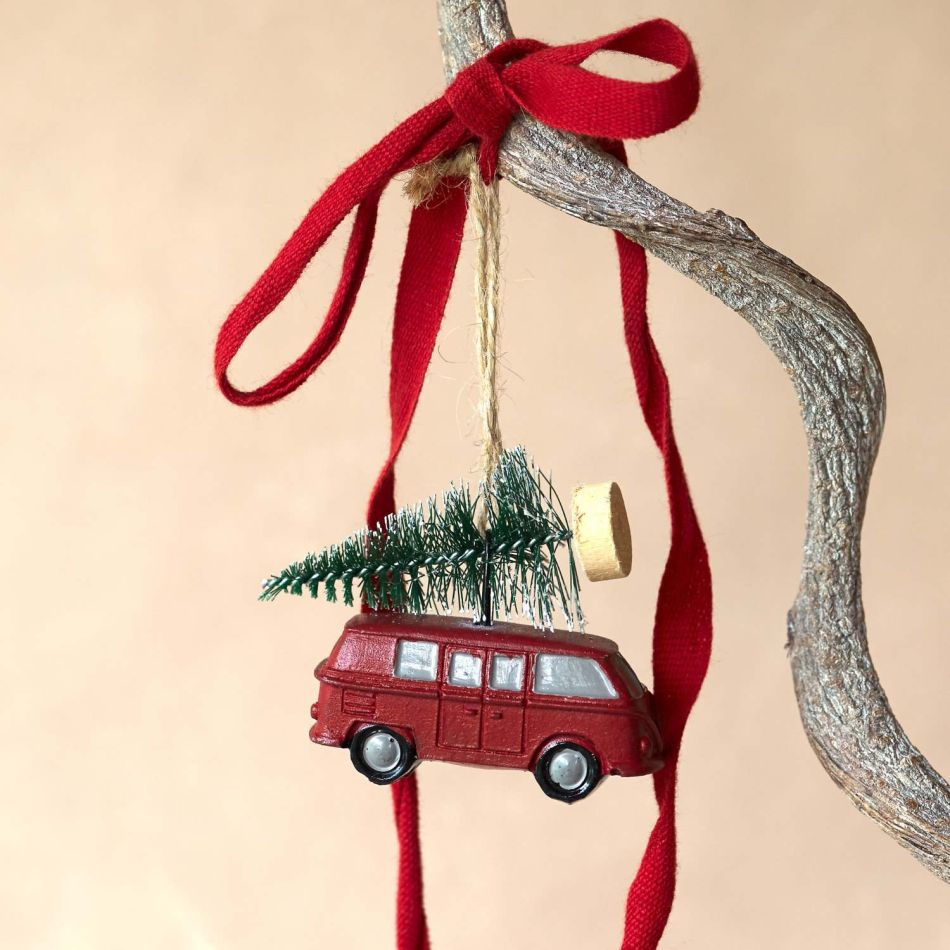 Red Campervan with Tree Decoration