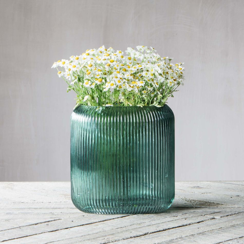 Green Ribbed Oval Vase