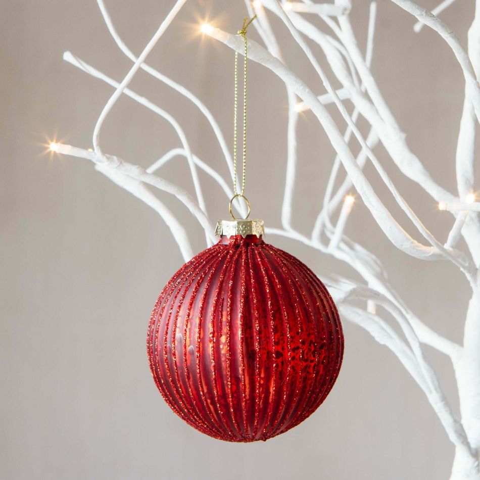Red Glitter Ribbed Bauble
