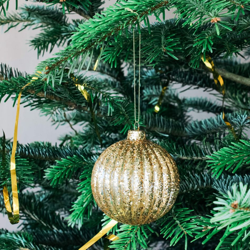 Gold Glitter Ribbed Bauble