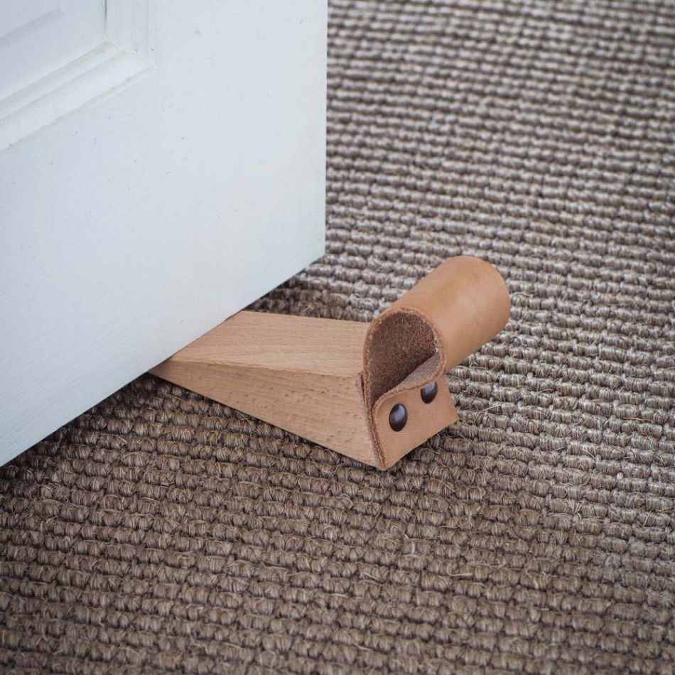 Wooden Door Wedge With Leather Strap
