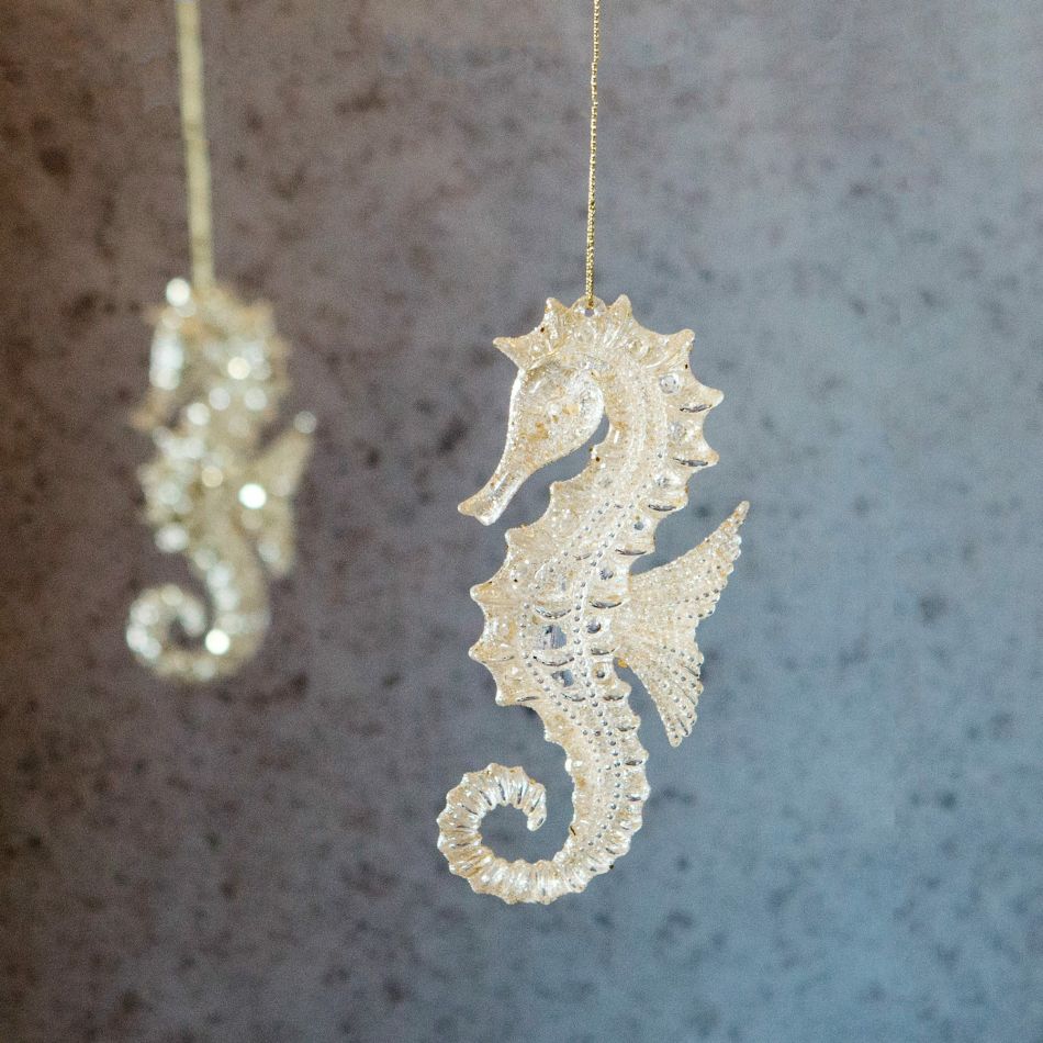 Gold Glitter Seahorse Decoration
