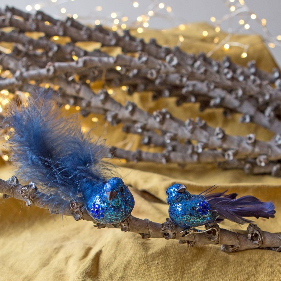 Blue Glitter Birds with Tails