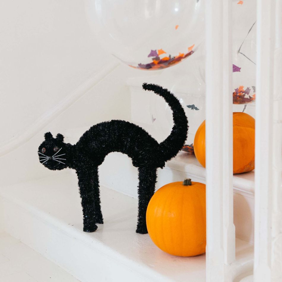 Black Tinsel Standing Cat