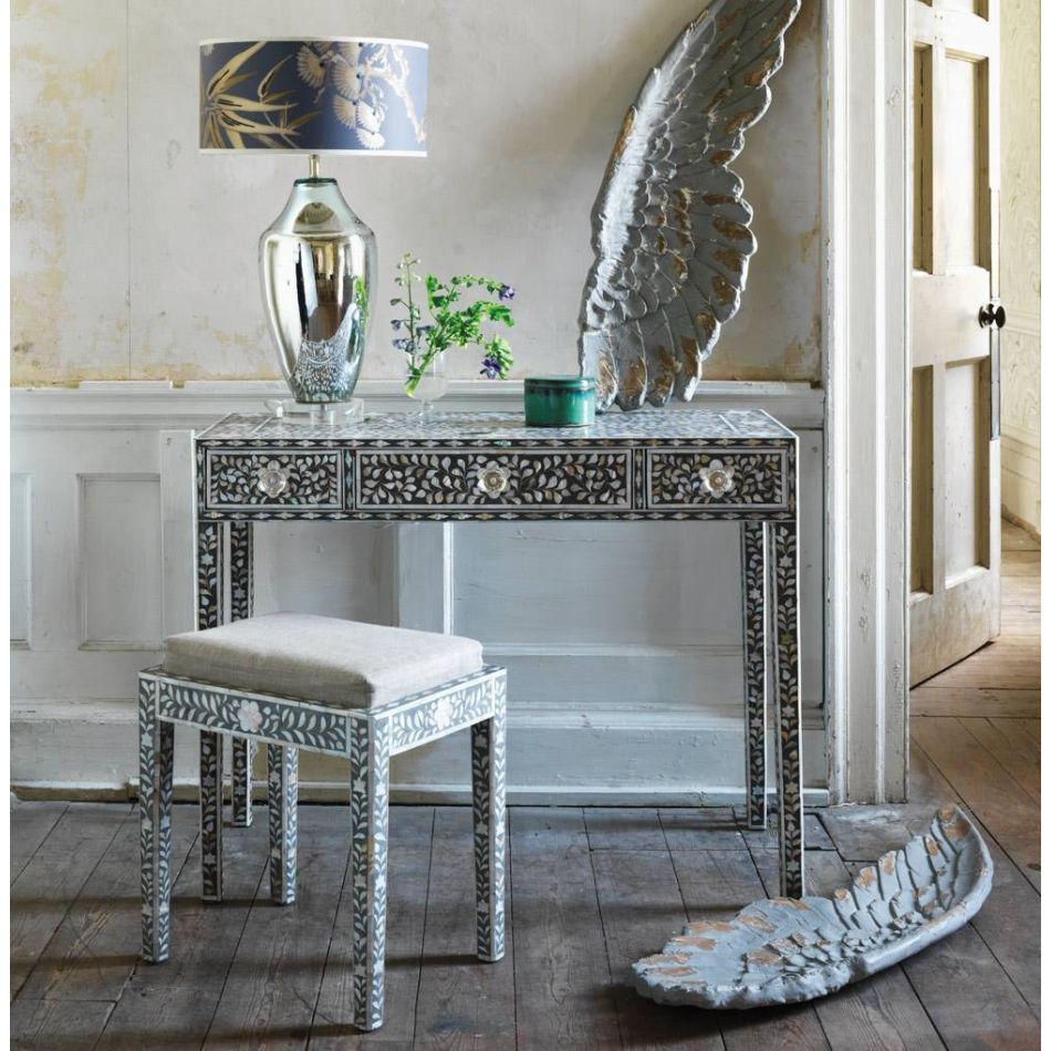 Maxi Grey Mother of Pearl Dressing Table and Stool