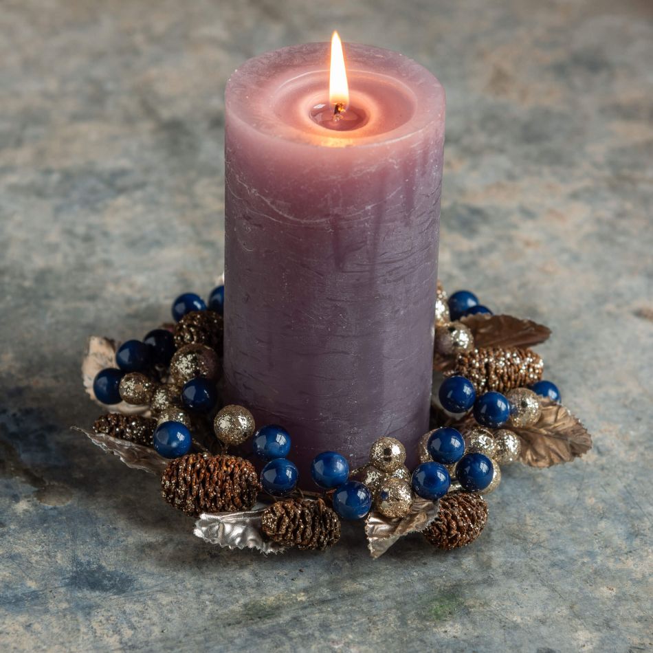 Gold and Blue Berry Candle Wreath