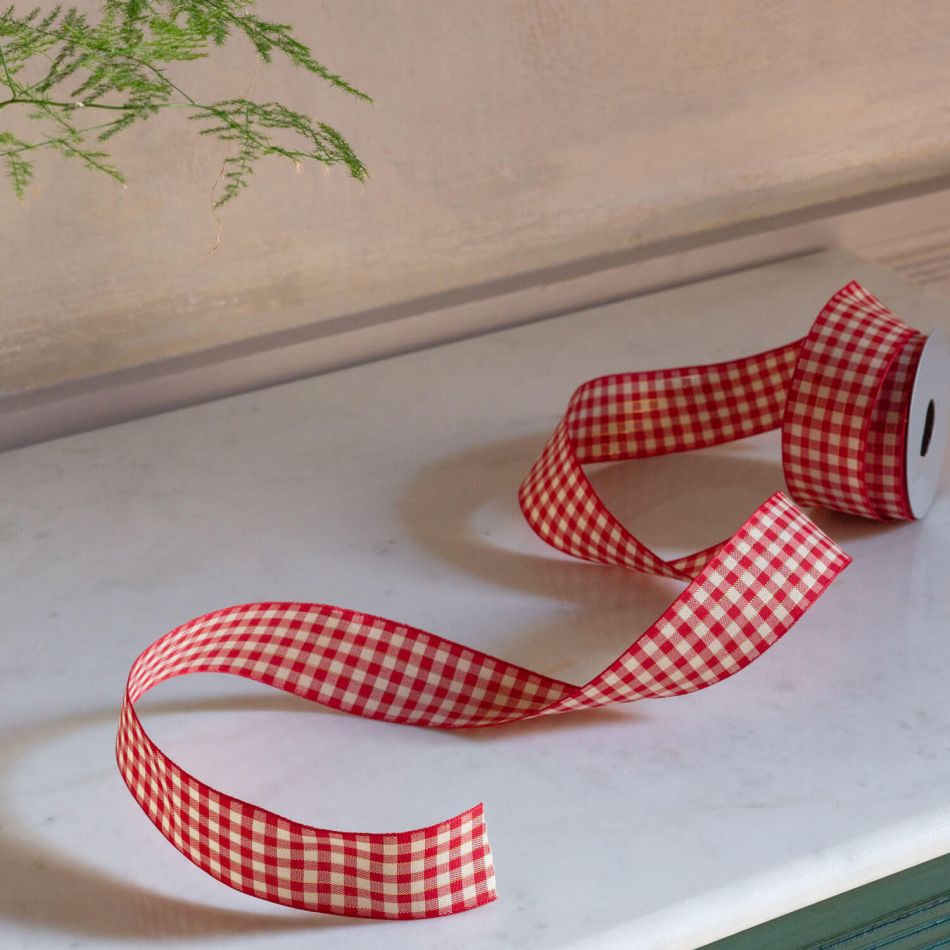 Red and Cream Gingham Ribbon